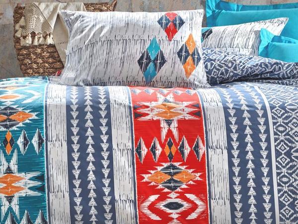 Ensemble housse de couette double Cottonbox Ethnic Marika Bleu marine