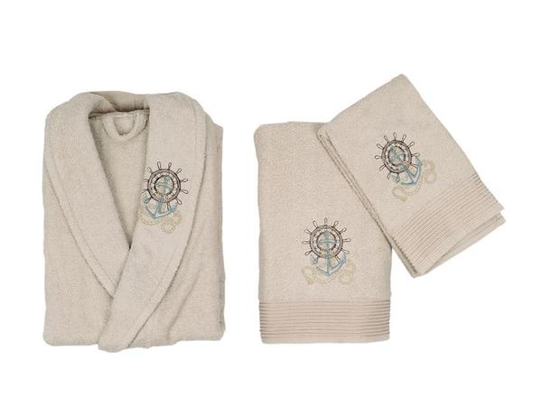 Skar Nakışlı %100 Pamuklu 4 Parça Bornoz Seti Cappucino Lila