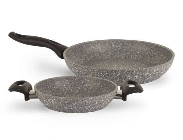 003-01-GRANITTE ENSEMBLE DE POÊLES EN GRANIT GRIS 2 PIÈCES