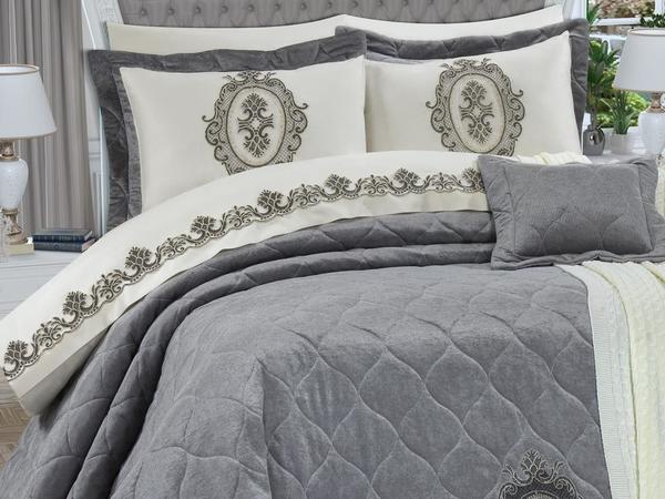 Ensemble de mariée 11 pièces matelassé en velours de luxe Sapphire Gris