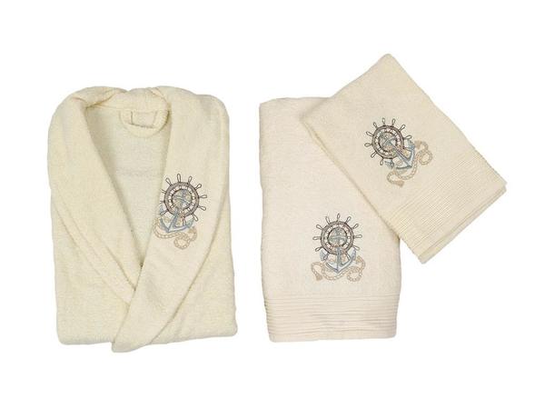Scar Embroidered 100% Cotton Family Bathrobe Set White Powder