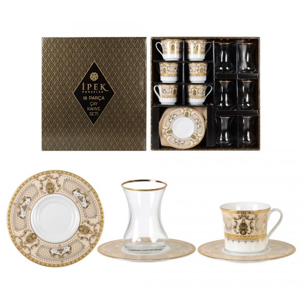 18-teiliges CAY & COFFEE-SET (GL-100 # OG-6936 GOLD # & DMT-303 CAY BARD.) | IPEK-1009