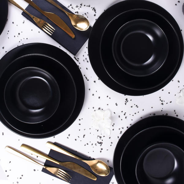 Mat Siyah Delta Yemek Takımı 18 Parça 6 Kişilik | Keramika