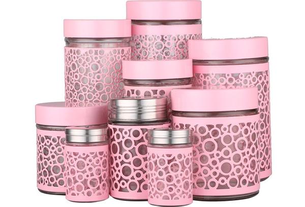 Almina 9 Parça Cam Baharat / Kavanoz Seti | Pembe | Al-3819-3-p