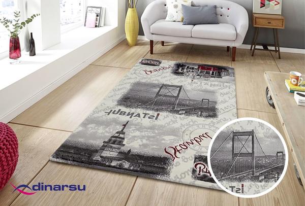 Dinarsu | Teppich | Istanbul-Muster | %100 Merilon Heatset | Grau | 8445-95-Grey