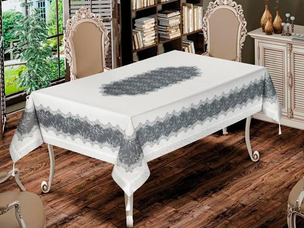 Nilüfer Rectangular Printed Tablecloth Cream Gray