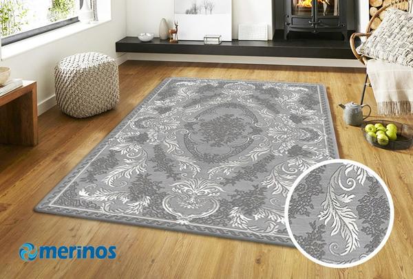 Merinos Elite Çiçek İşlemeli Halı | Gri | 23048-95-Grey