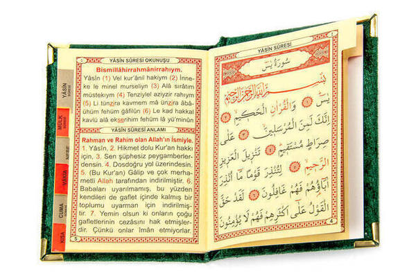 20 PCS - Economic Velvet Covered Yasin Book - Name Special Plate - Pocket Size - Green Color - Mevlit Hed