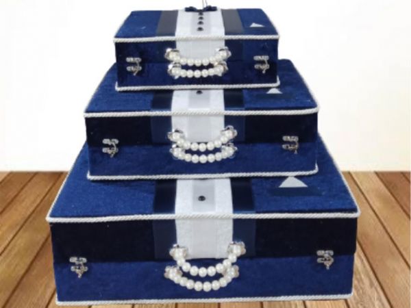 Sac de dot 3 pièces uni nacré à motif de marié bleu marine