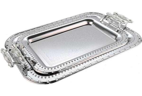 Almina | 2-er | Serviertablett | Silber | Aus Metall | mit Verzierung | AL-4041-3