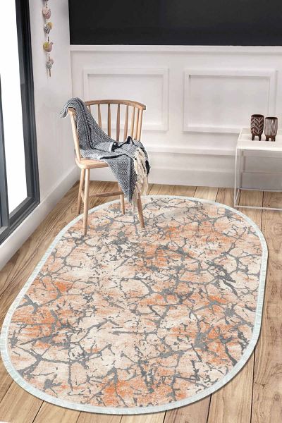 Birkilim Oval Yıkanabilir İpeksi Kaymaz Taban Dekoratif Halı | MLN-IP-O-HT-085