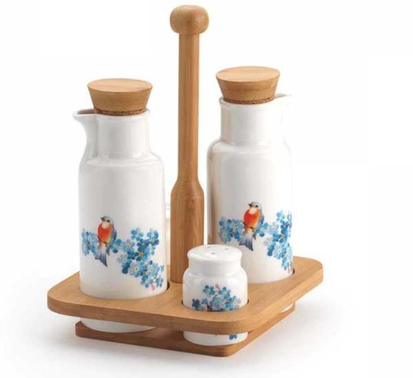 Korkmaz Natura Ahşap Standlı Yağlık Sirkelik Tuzluk Seti | A642-01