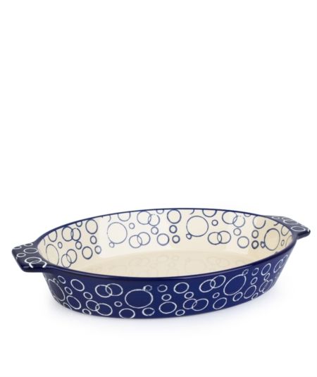 Acar | Ceramic Patterned Oval Blue Oven Container 36 x 24 x 6.5 cm