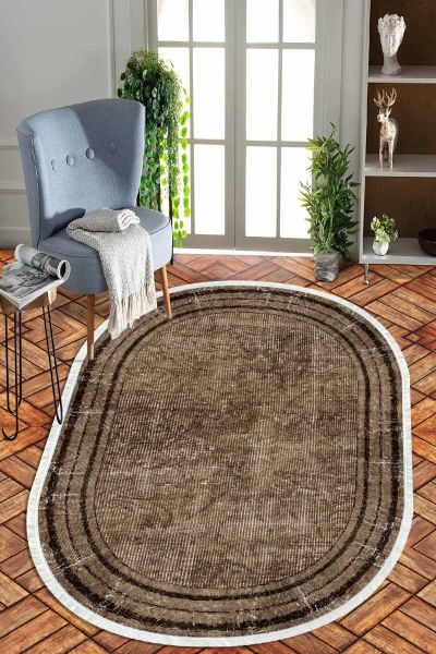 Birkilim Oval Yıkanabilir İpeksi Kaymaz Taban Dekoratif Halı | MLN-IP-O-HT-974