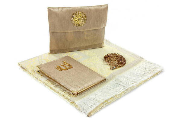 Prayer Rug Set - Velvet Covered Yasin - Prayer Rug - Rosary - Cream Color