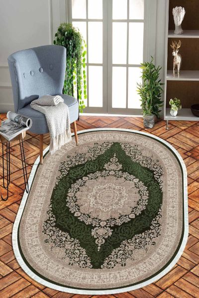 Birkilim Oval Yıkanabilir İpeksi Kaymaz Taban Dekoratif Halı | MLN-IP-O-HT-1000