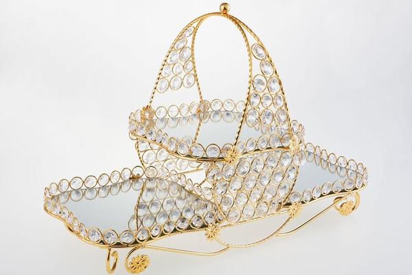 Dematex Kristal Dekoratif Altın Kristal 3 Bölmeli Servis Tabağı