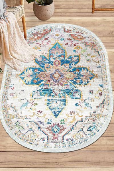 Birkilim Oval Yıkanabilir İpeksi Kaymaz Taban Dekoratif Halı | MLN-IP-O-HY-1045