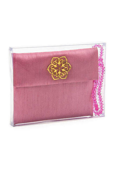 Livre de Yasin recouvert de tissu Santuk - Taille du sac - Nom de l'assiette spéciale - Chapelet - Marsupial - Boîte - Rose