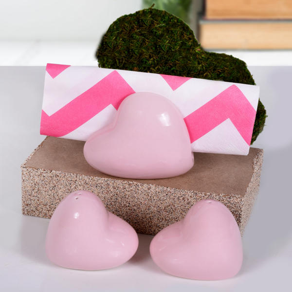 Kalp Pembe Tuzluk Biberlik Peçetelik 3 Parça | K+