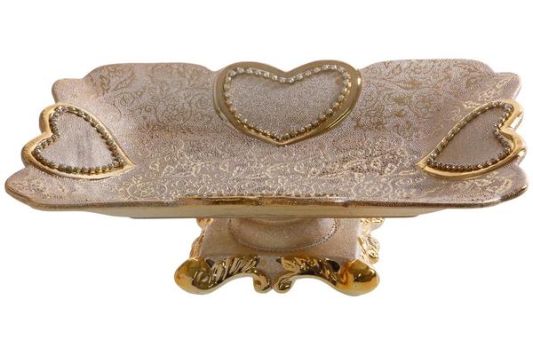 Çınar Porselen Dekoratif Servis Kasesi Taş İşlemeli | Altın