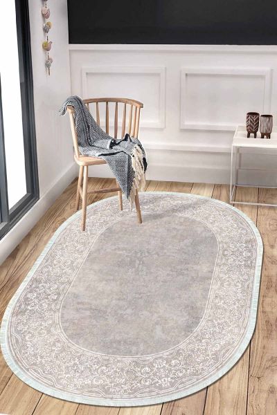 Birkilim Oval Yıkanabilir İpeksi Kaymaz Taban Dekoratif Halı | MLN-IP-O-HT-372