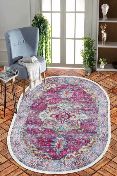 Birkilim Oval Yıkanabilir İpeksi Kaymaz Taban Dekoratif Halı | MLN-IP-O-HT-752