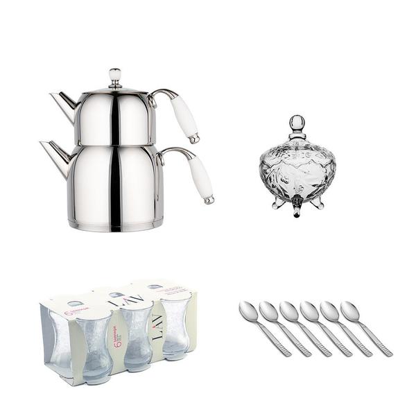 Süper Çay Seti | Çaydanlık | Çay Bardağı | Şekerlik | Çay Kaşığı | Super-cay-2