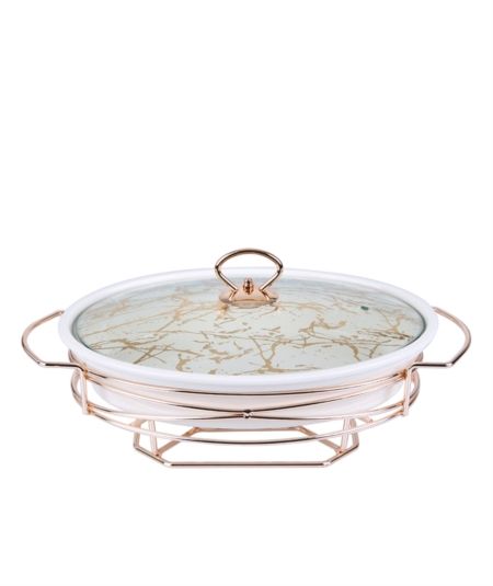 Acar | Steinzeug Rozelly Runder Ofenbehälter mit Metallständer 38,1 cm