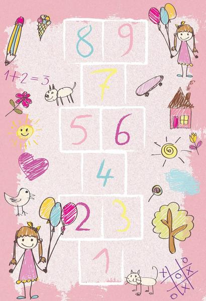 Bayev Çocuk Odası İçin Desenli Halı Seksek - 100x160 cm