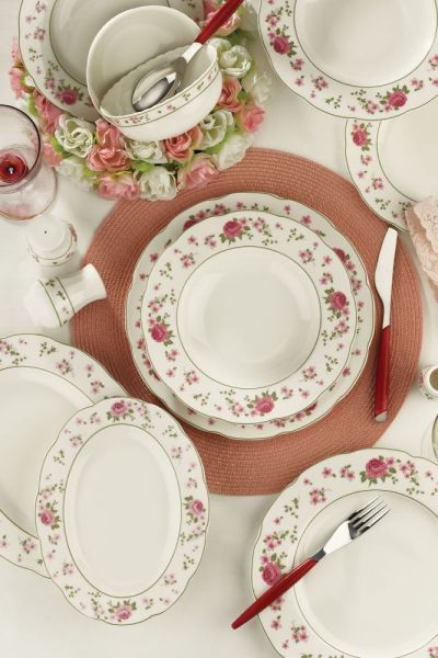 Kütahya Porselen Bone Olympos 30 Parça 9651 Desenli Yemek Seti