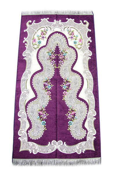 Çiçekli Şönil Seccade - Mor Renk