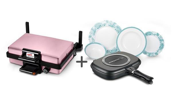 Silex Pembe Izgara Makinesi & Korkmaz Siesta 48 Parça Yemek Takımı & Korkmaz Duplo Tava