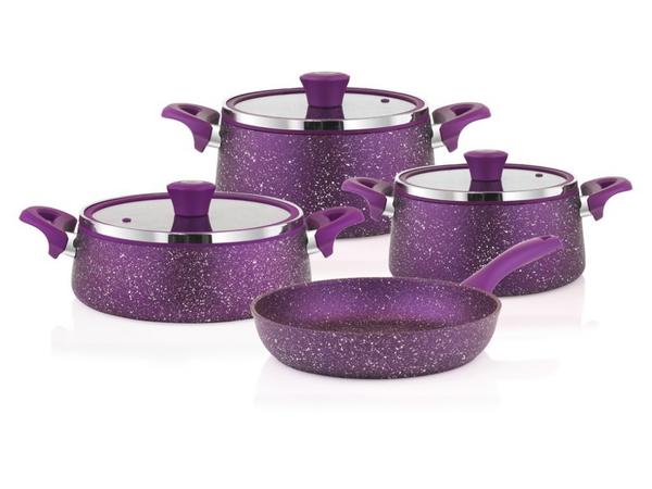 Taç Granit Plus Prizma 7 Parça Tencere Seti | Mor | TAC-3177