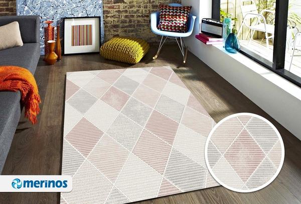 Merinos Diamond Relief Halı | Pembe | 22894-655-Rose