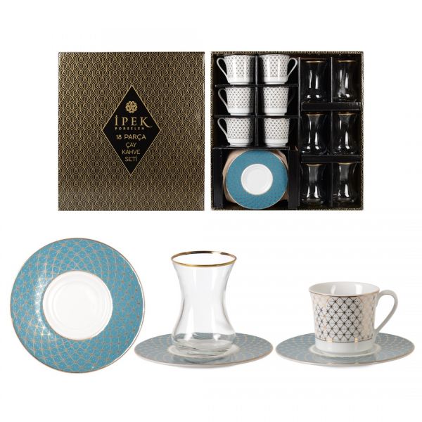 18 PIECE CAY & COFFEE SET (GL-100 # OG-7495 # & DMT-303 CAY BARD.) | IPEK-1013