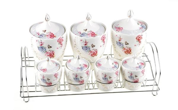 Almina Alyah Baharat Kavanoz Seti 15 Parça Beyaz Çiçek