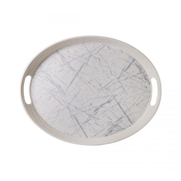 34x44 سم نقش رخامي غامق بيضاوي غير منزلق صينية ميلامين | حرير- FRM902G