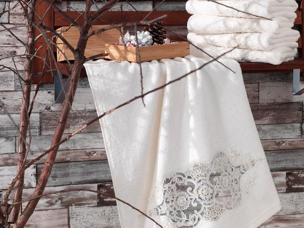 Fransız Güpürlü Peri Çeyizlik Bambu Havlu Krem | Dantela