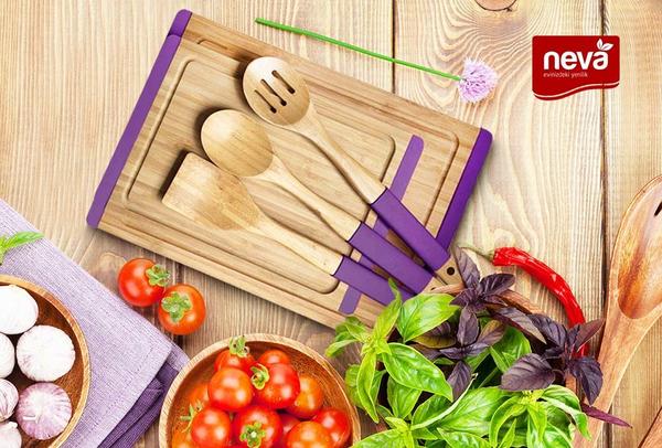 Neva Sweet 5 Parça Bambu Mutfak Aletleri Seti | Mor | N2378