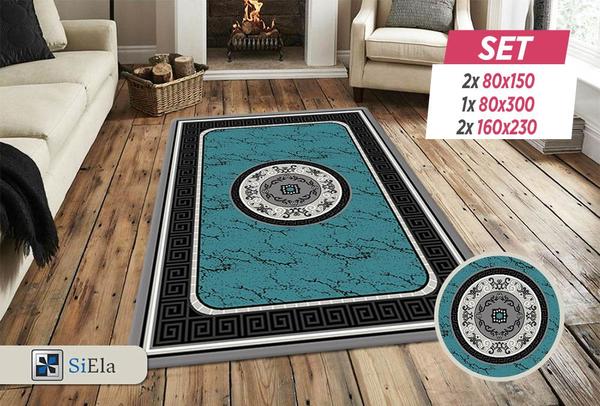 Siela Diyez Collection Halı Seti | 80x150 | 80x300 | 160x230 | Turkuaz