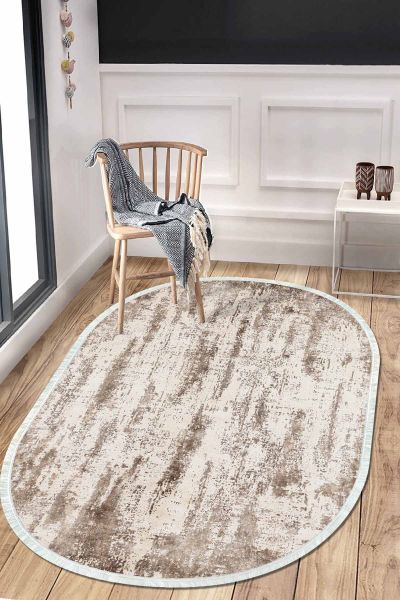 Birkilim Oval Yıkanabilir İpeksi Kaymaz Taban Dekoratif Halı | MLN-IP-O-HT-466