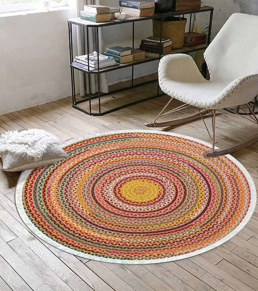 Birkilim Yuvarlak Yıkanabilir Dekoratif Halı İpeksi Kaymaz Taban | MLN-IP-YU-SD-374