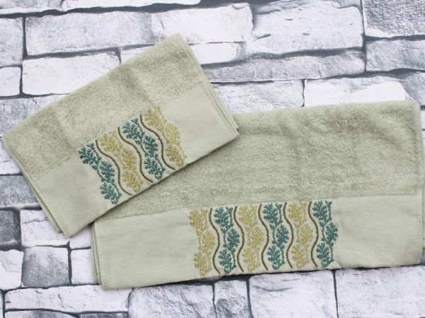 Dowry Land Leaf Line 2 Pcs Towel Set Green