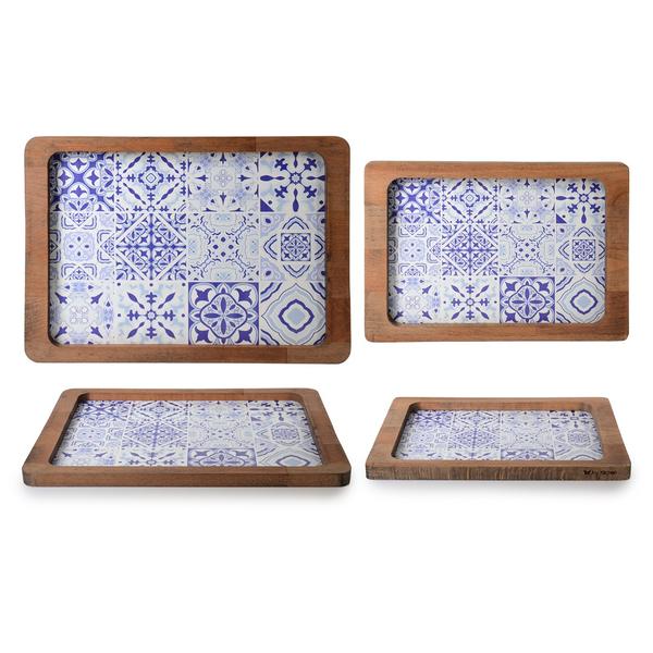 İpek Züccaciye | 2'li Mavi Ahşap Çini Desenli Tepsi