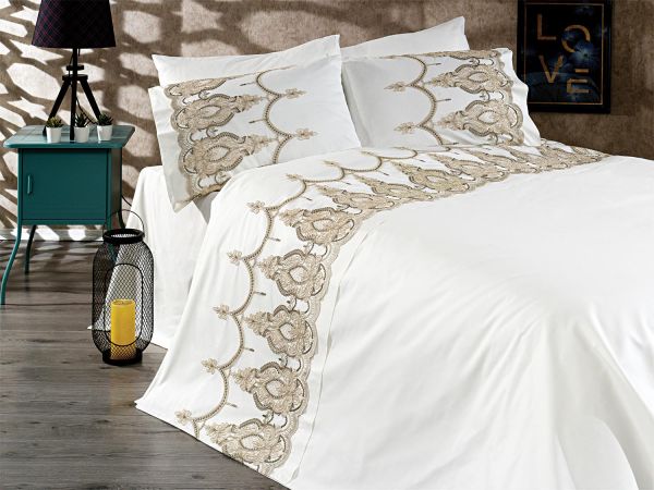 Amanda Çift Kişilik Nevresim Takımı Ekru Altın