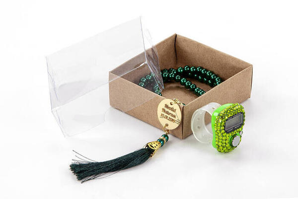 Nennen Sie spezielles Plexi Pearl Rosenkranz-Set mit Zikirmatik zum Muttertag - Grüne Farbe