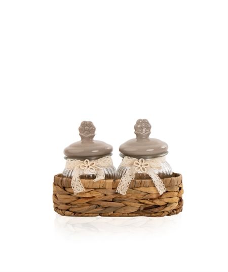 Acar | Porselen Kapaklı Sepette 2li Cam Kavanoz 130 ml