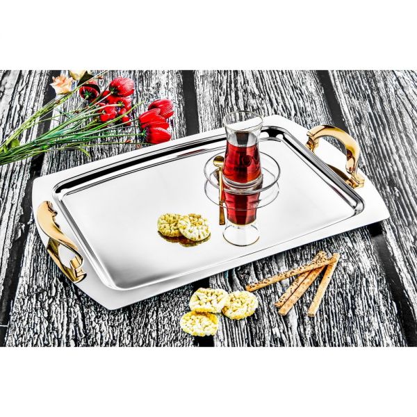Oz Life | Hüma Gold Silver Steel Tea Tray