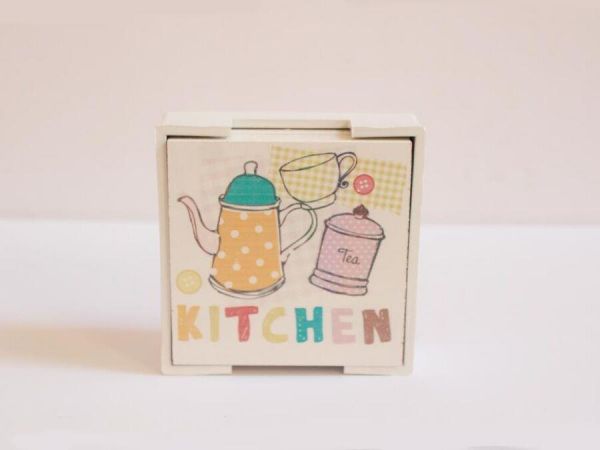 Standlı Ahşap Bardak Altlığı 6lı Set Kitchen